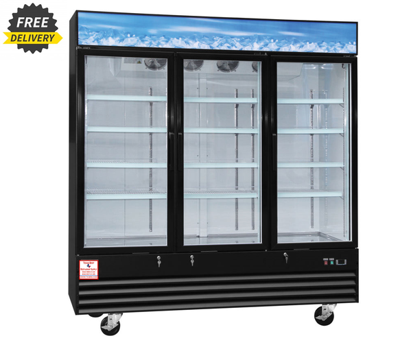 Reach-in Commercial merchandiser refrigerator W/ Three SWING Glass Doors, 69.5 cu/ft- SWING DOOR