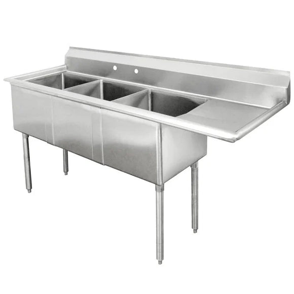 18x18 3 Compartment sink with Right Drain Board