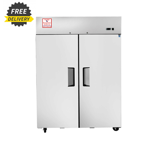 Reach-In Commercial Refrigerator Double Solid Doors- TOP COMPRESSOR